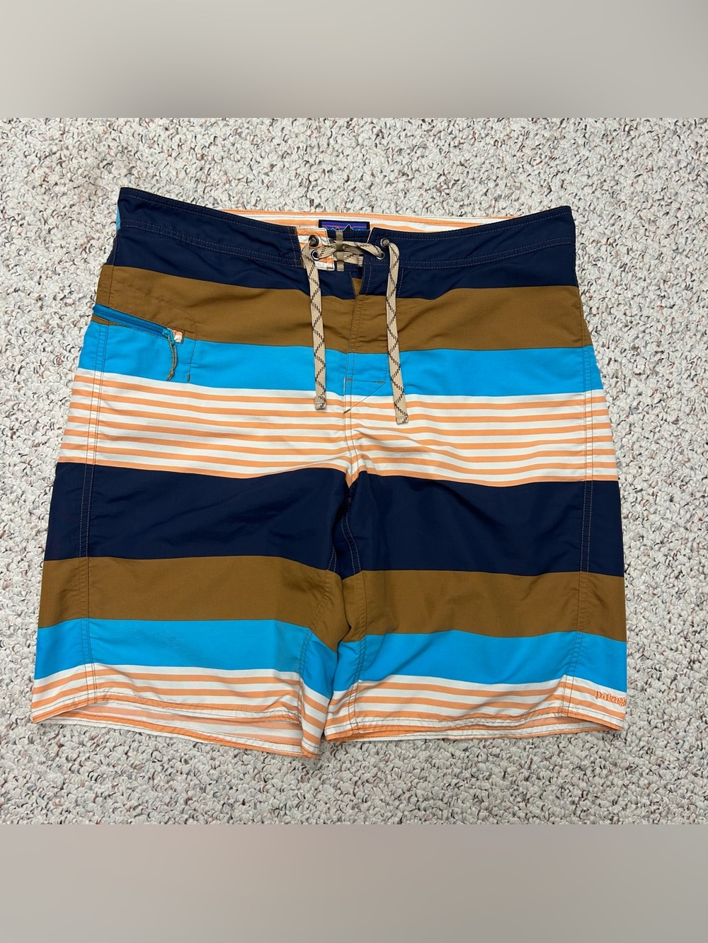 Patagonia Men’s Wavefarer Engineered Board Shorts Sz36x10 Striped Surf Beach